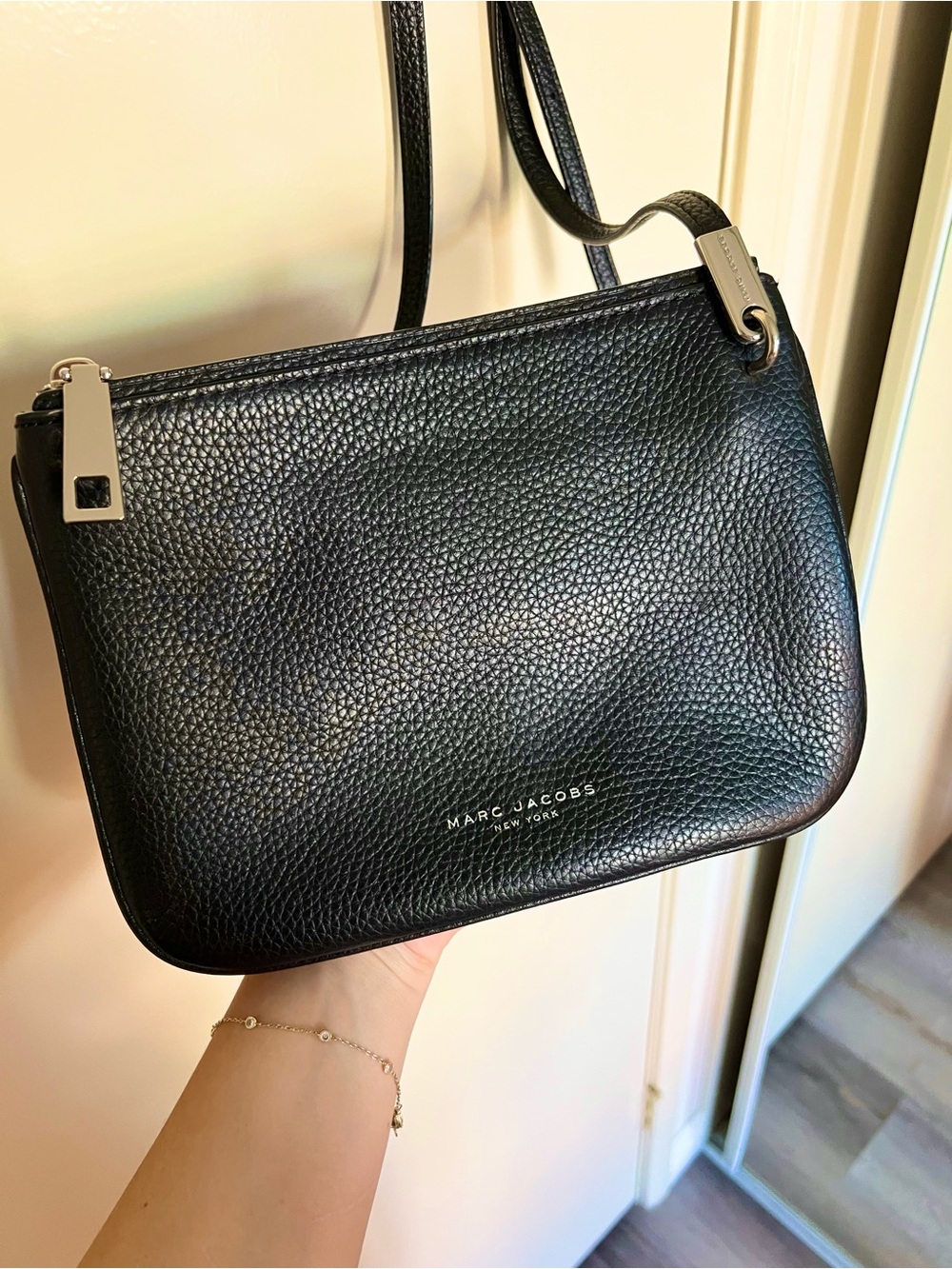 Marc Jacobs Black Pebbled Leather Mini Crossbody with Silver Hardware